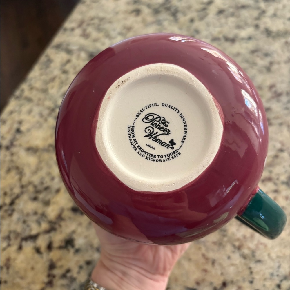 PIONEER WOMAN JUMBO 28 OZS POT BELLY MUG RED WITH WHITE POLKA DOTS GREEN TRIM - Picture 3 of 4
